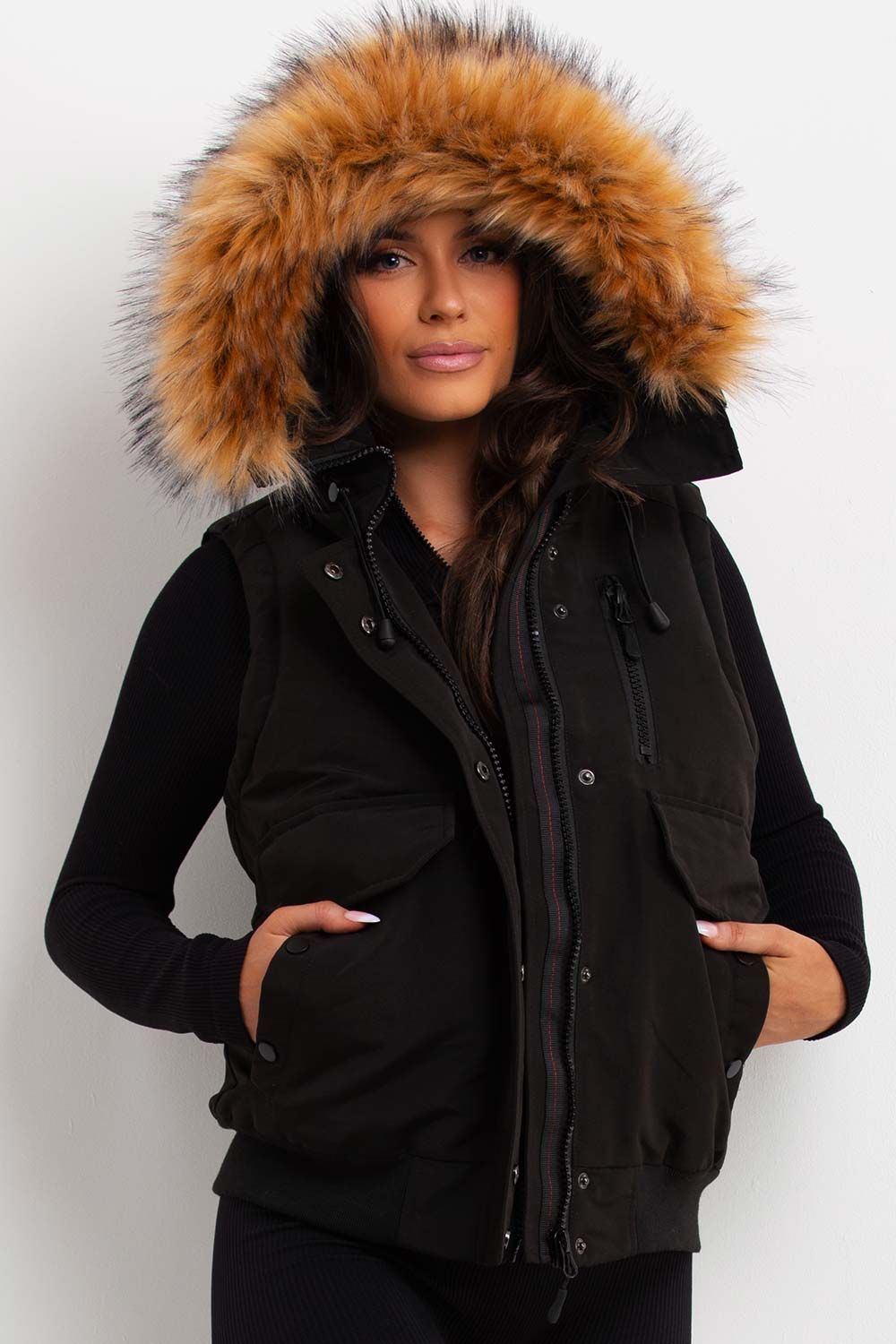 Black Gilet with Fur Hood | Xtralitty