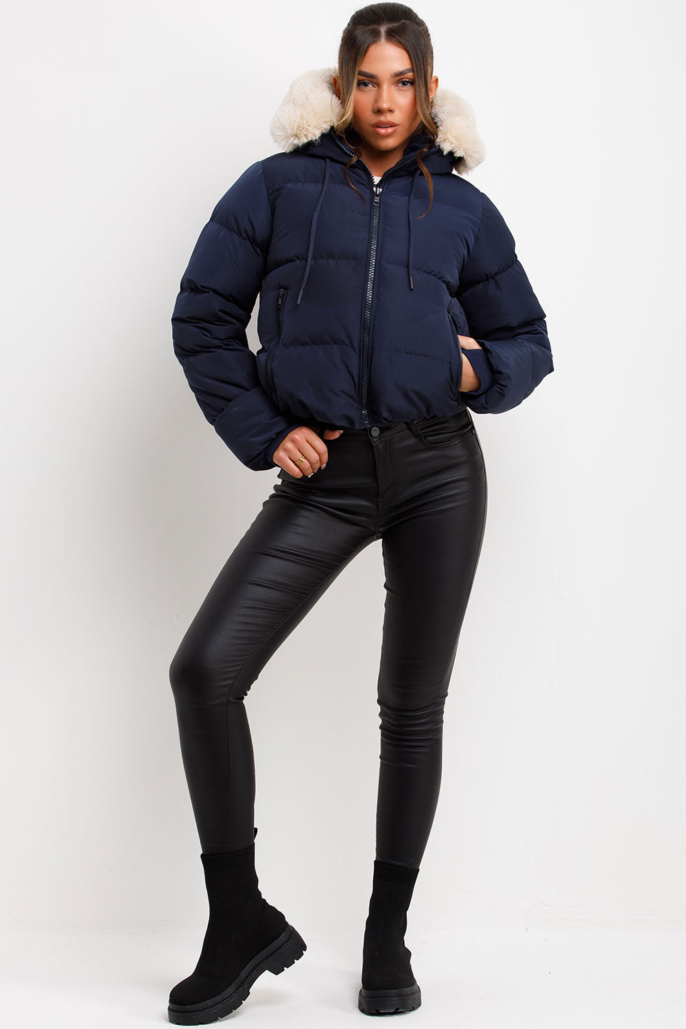 Puffer Jacket with Fur Hood Navy | Xtralitty