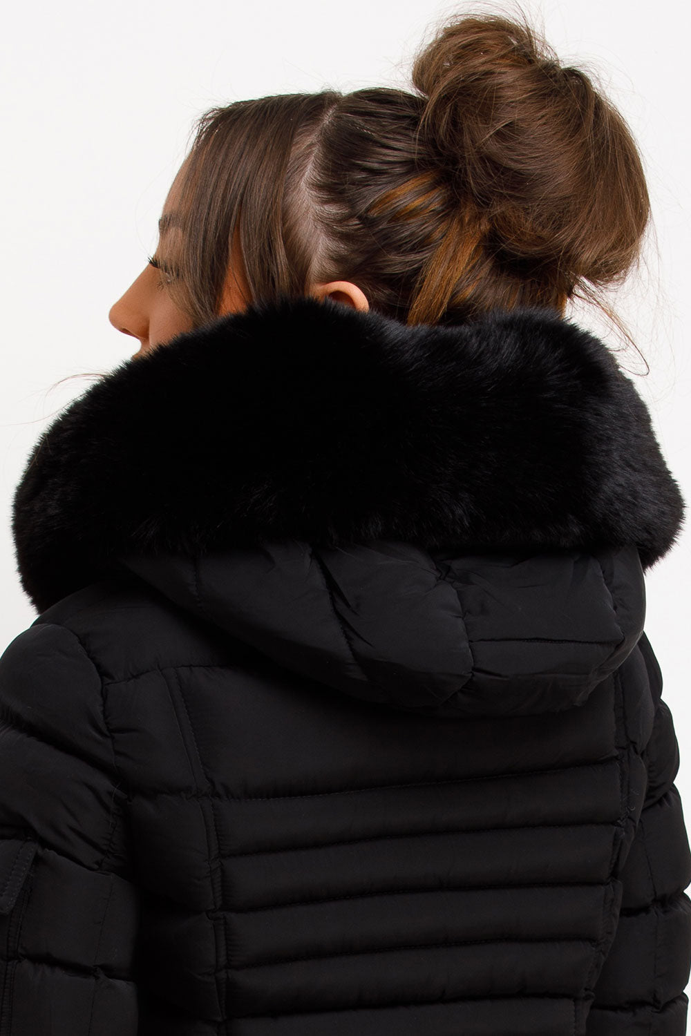 Puffer Jacket with Faux Fur Hood Side Buckle Det | Xtralitty