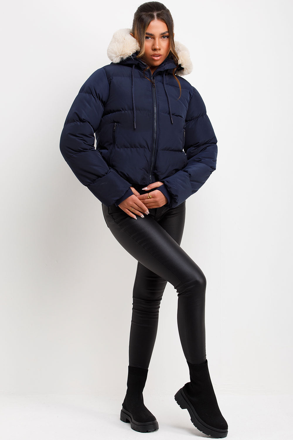 Puffer Jacket with Fur Hood Navy | Xtralitty