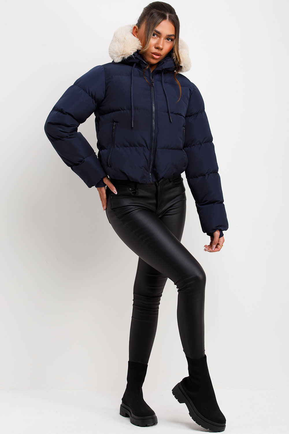 Puffer Jacket with Fur Hood Navy | Xtralitty