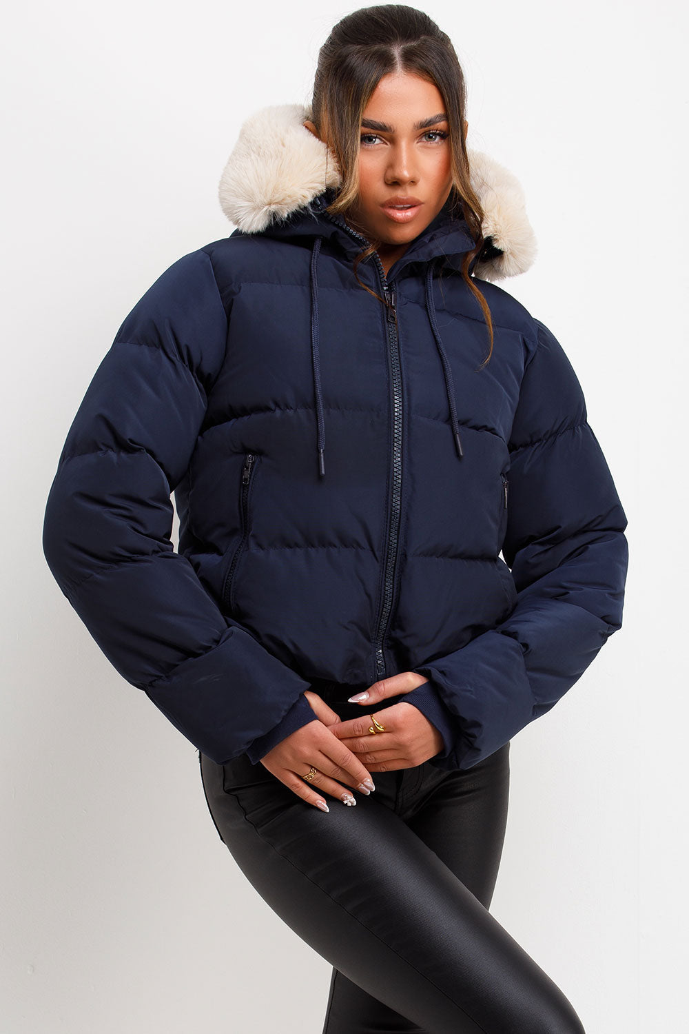 Puffer Jacket with Fur Hood Navy | Xtralitty