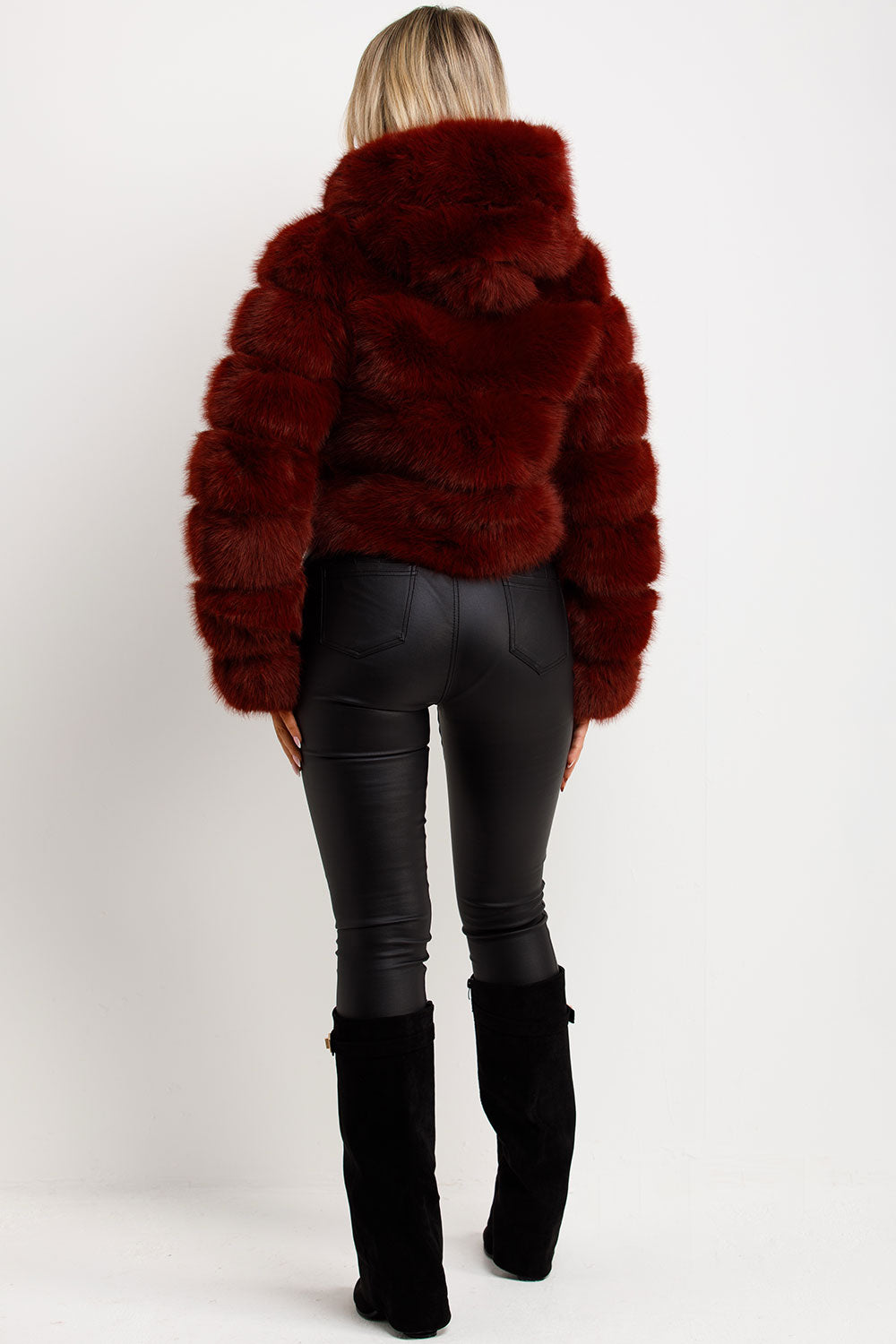 Faux Fur Coat with Hood Burgundy | Xtralitty