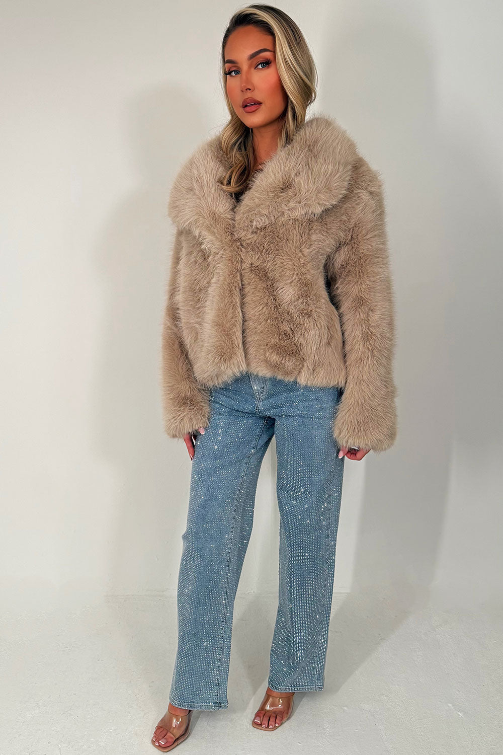 Faux Fur Jacket Collared Beige | Xtralitty