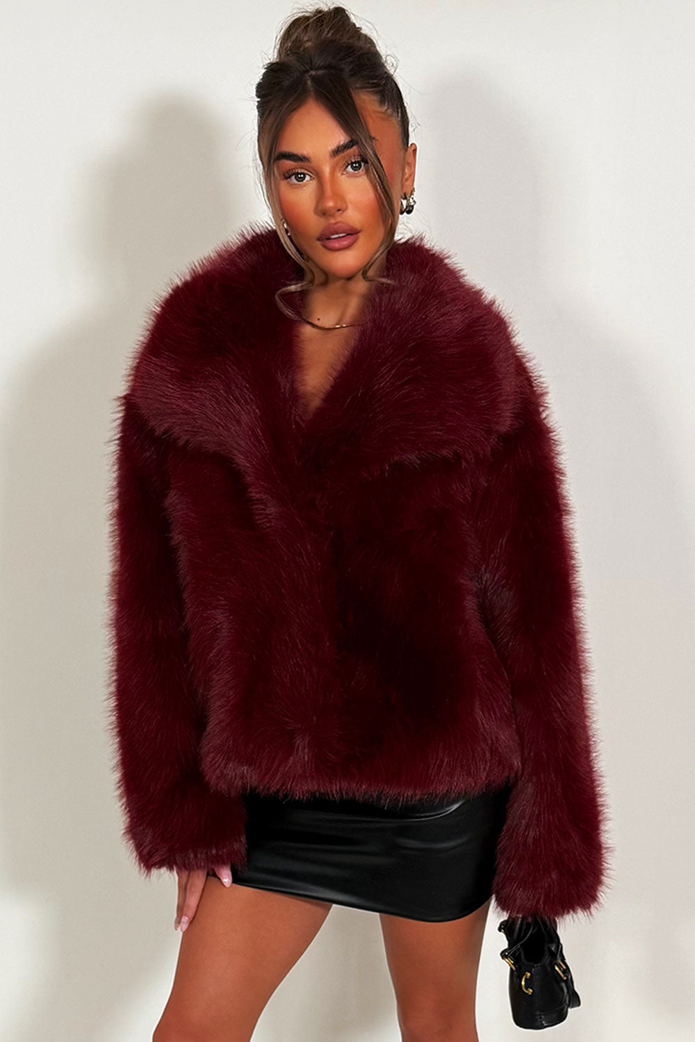 Burgundy Faux Fur Jacket Collared | Xtralitty