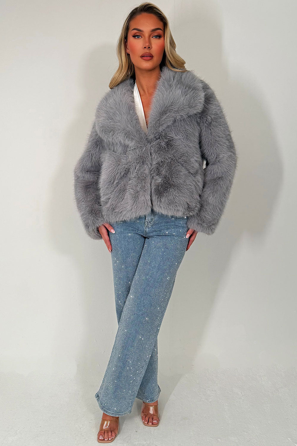 Faux Fur Jacket Collared Grey | Xtralitty