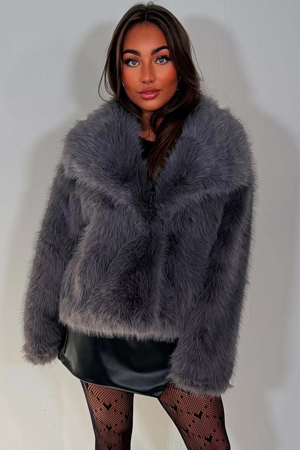 Faux Fur Jacket Collared Grey | Xtralitty
