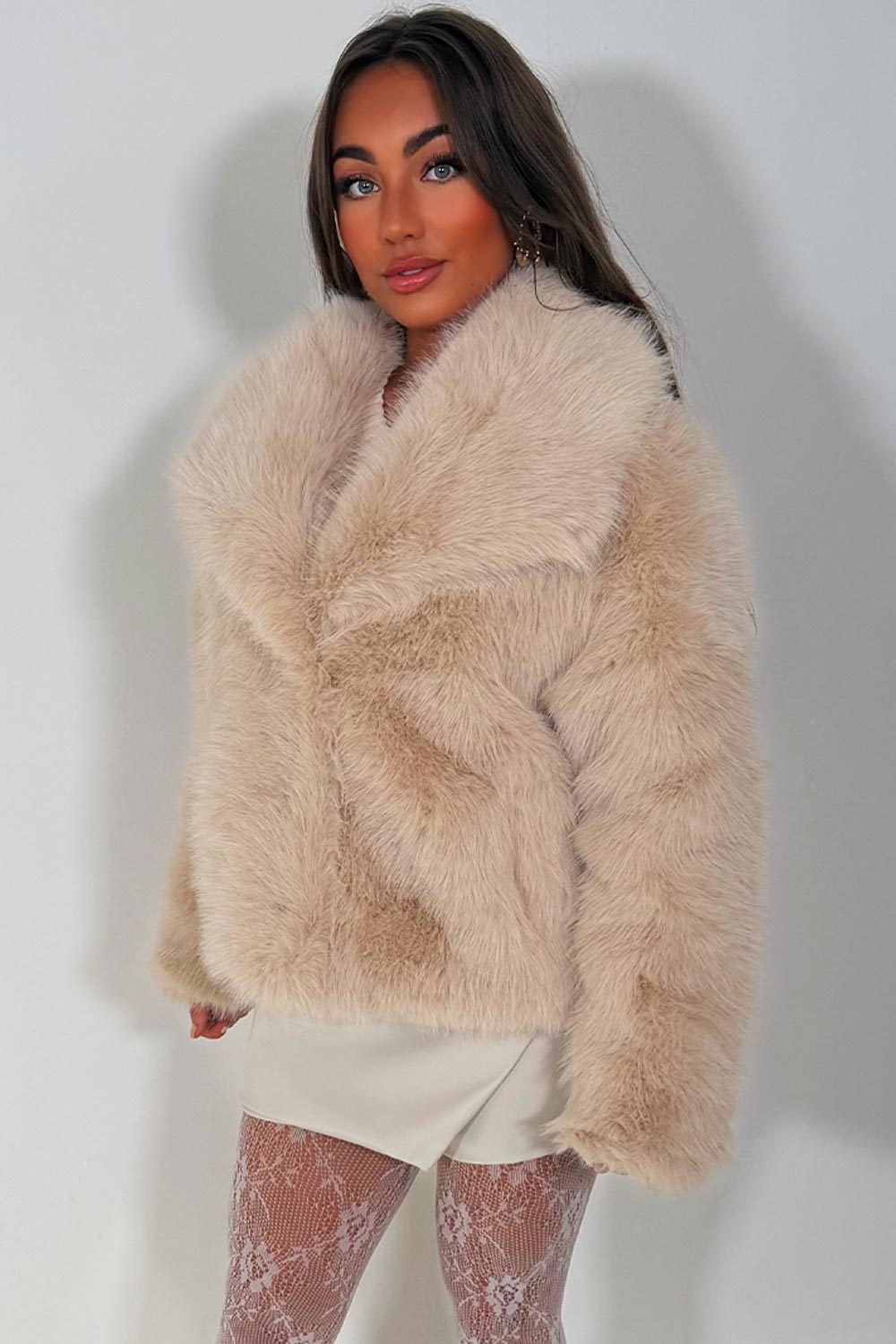 Faux Fur Jacket Collared Beige | Xtralitty