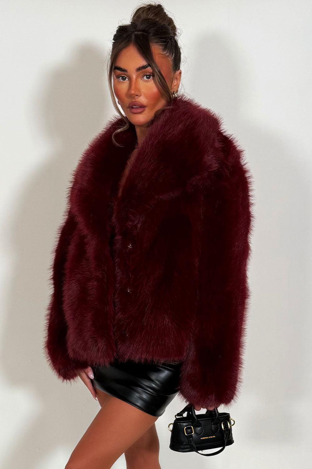 Burgundy Faux Fur Jacket Collared | Xtralitty