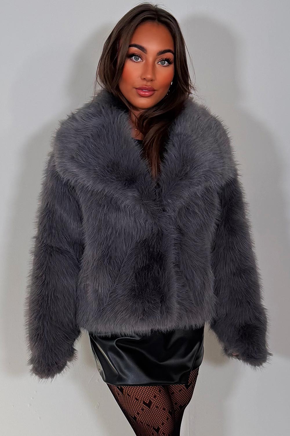 Faux Fur Jacket Collared Grey | Xtralitty