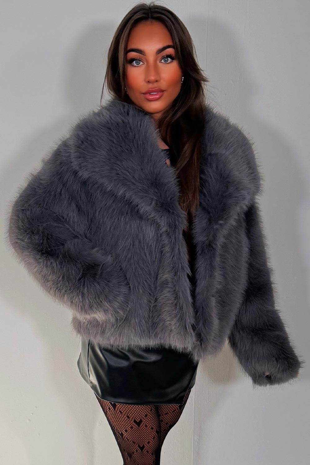 Faux Fur Jacket Collared Grey | Xtralitty