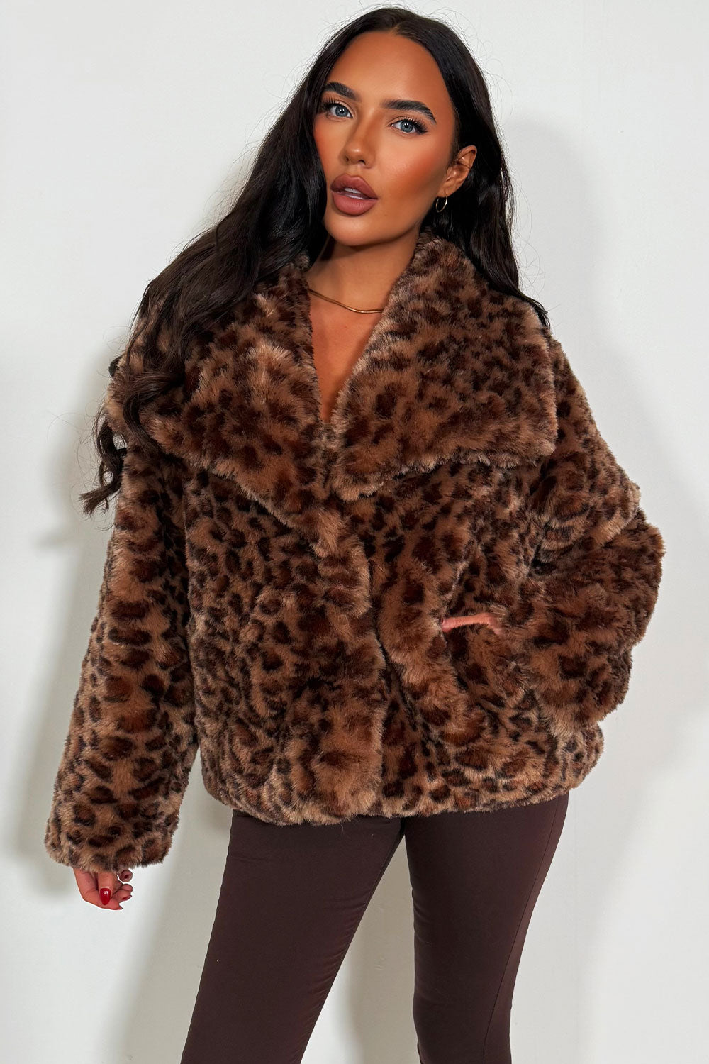 Faux Fur Jacket in Tan Leopard Print | Xtralitty