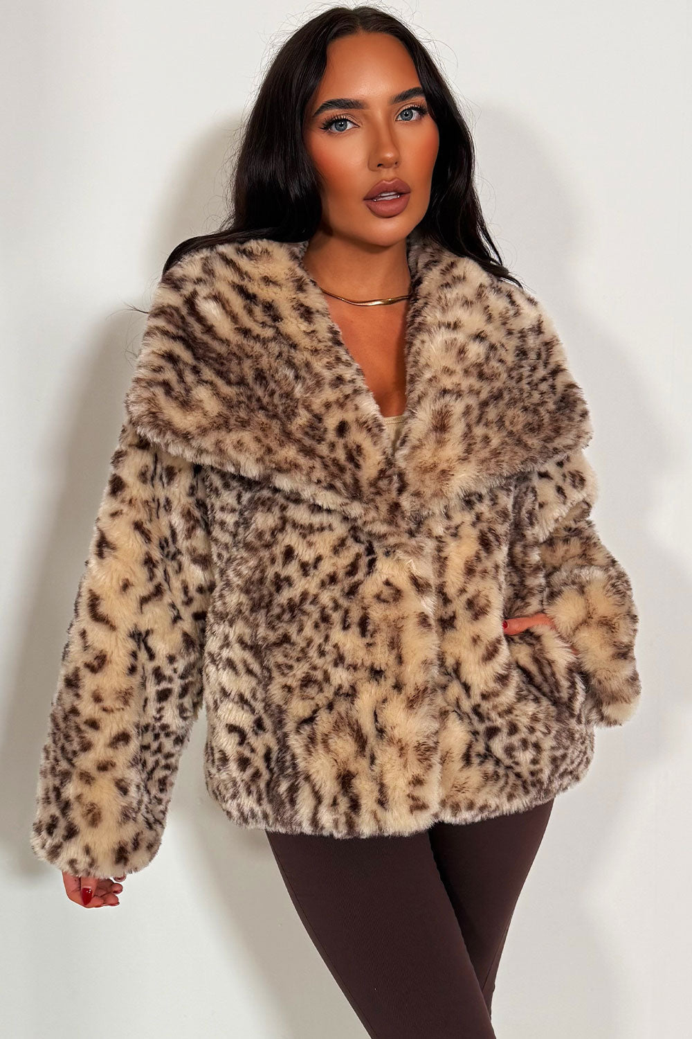 Faux Fur Jacket in Beige Leopard Print | Xtralitty