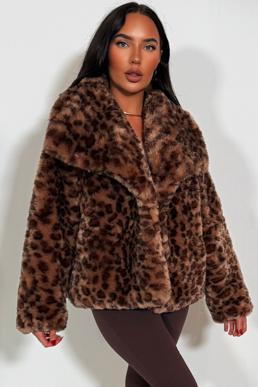 Faux Fur Jacket in Tan Leopard Print | Xtralitty