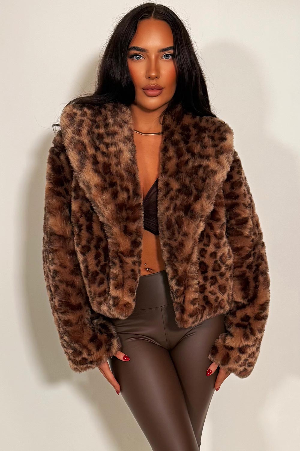 Shorts Faux Fur Jacket in Tan Leopard Print | Xtralitty