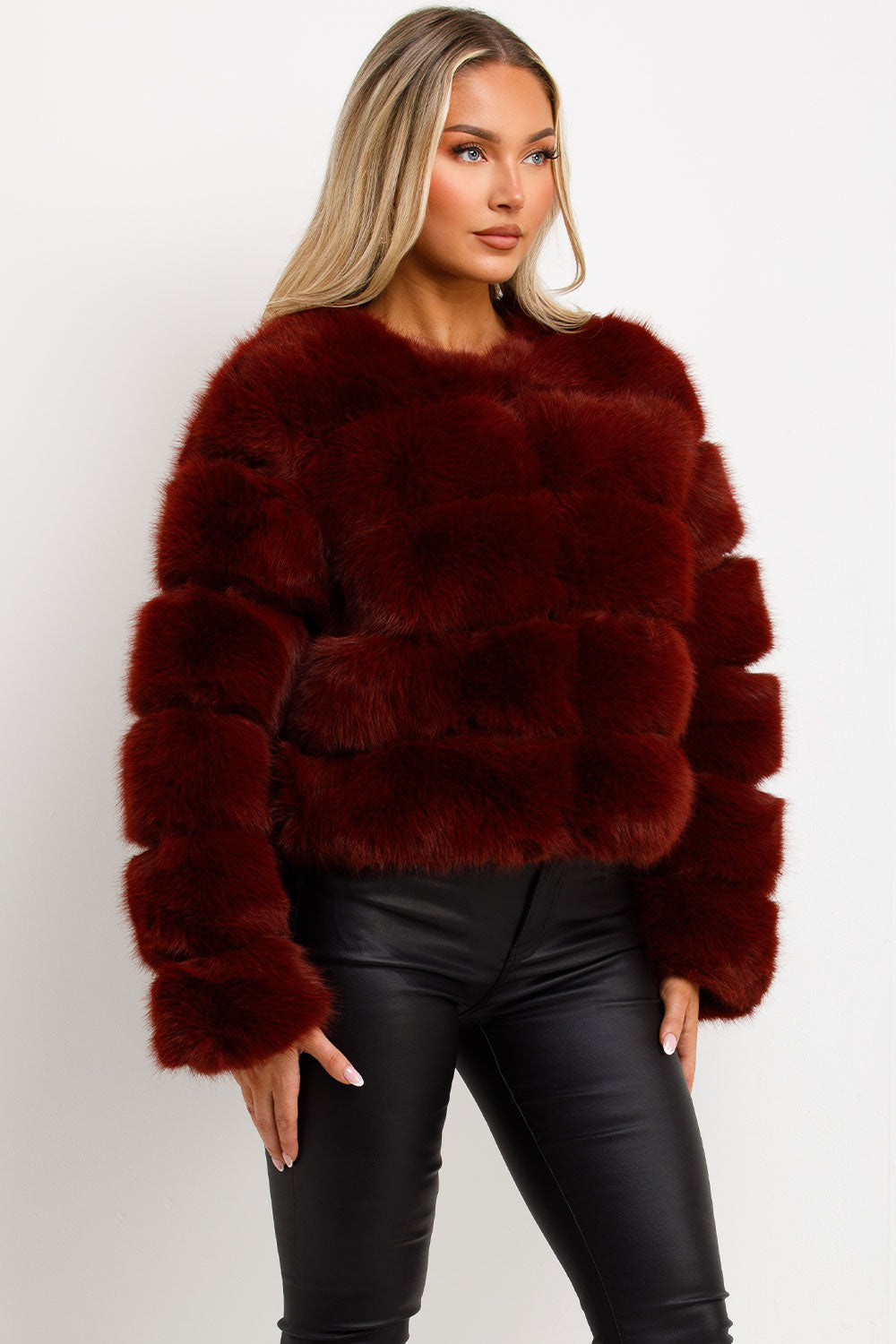 Faux Fur Bubble Coat Burgundy | Xtralitty