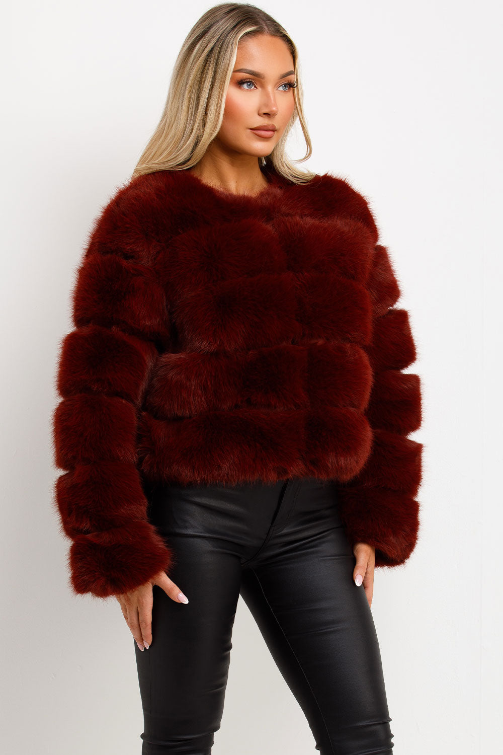 Faux Fur Bubble Coat Burgundy | Xtralitty