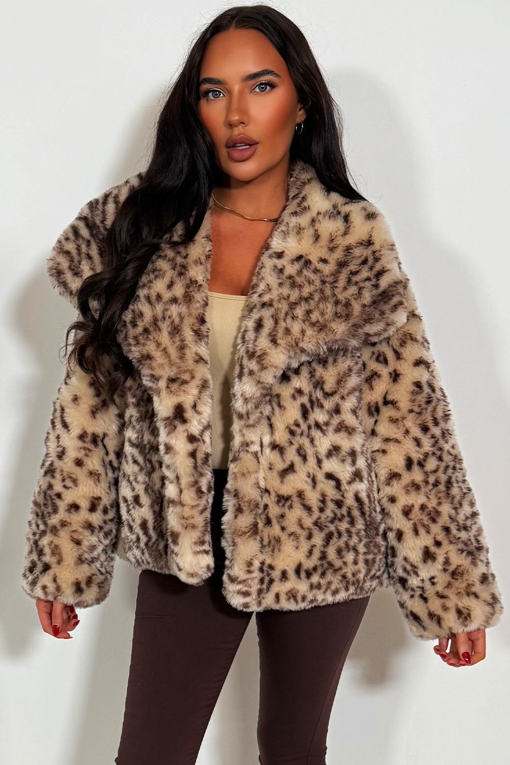 Faux Fur Jacket in Beige Leopard Print | Xtralitty