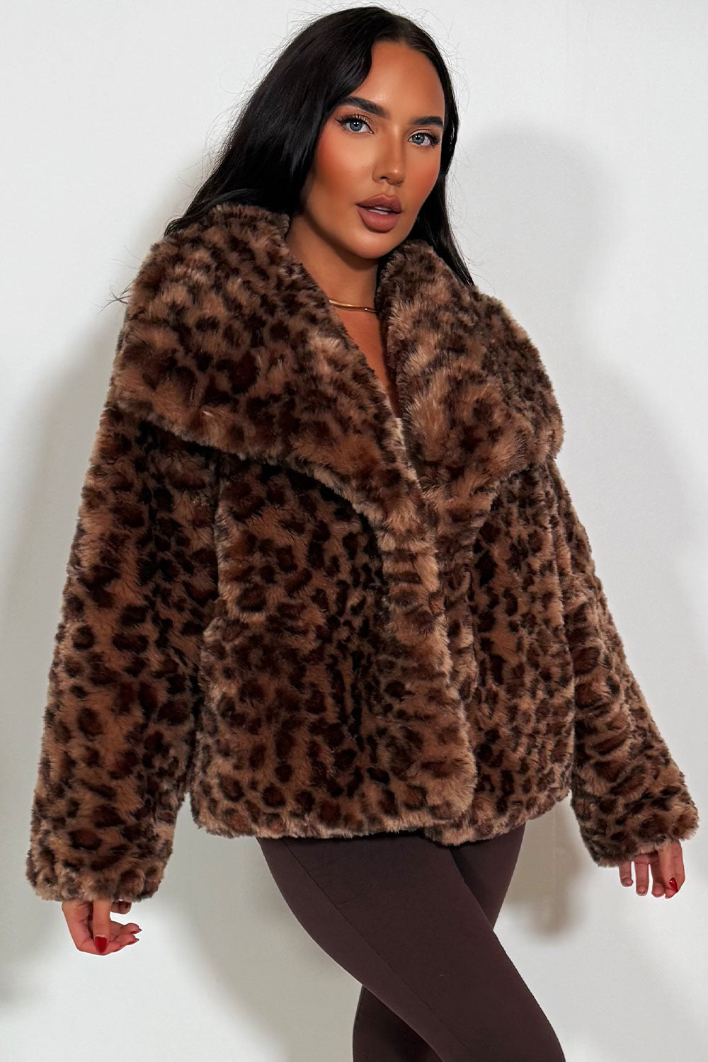 Faux Fur Jacket in Tan Leopard Print | Xtralitty