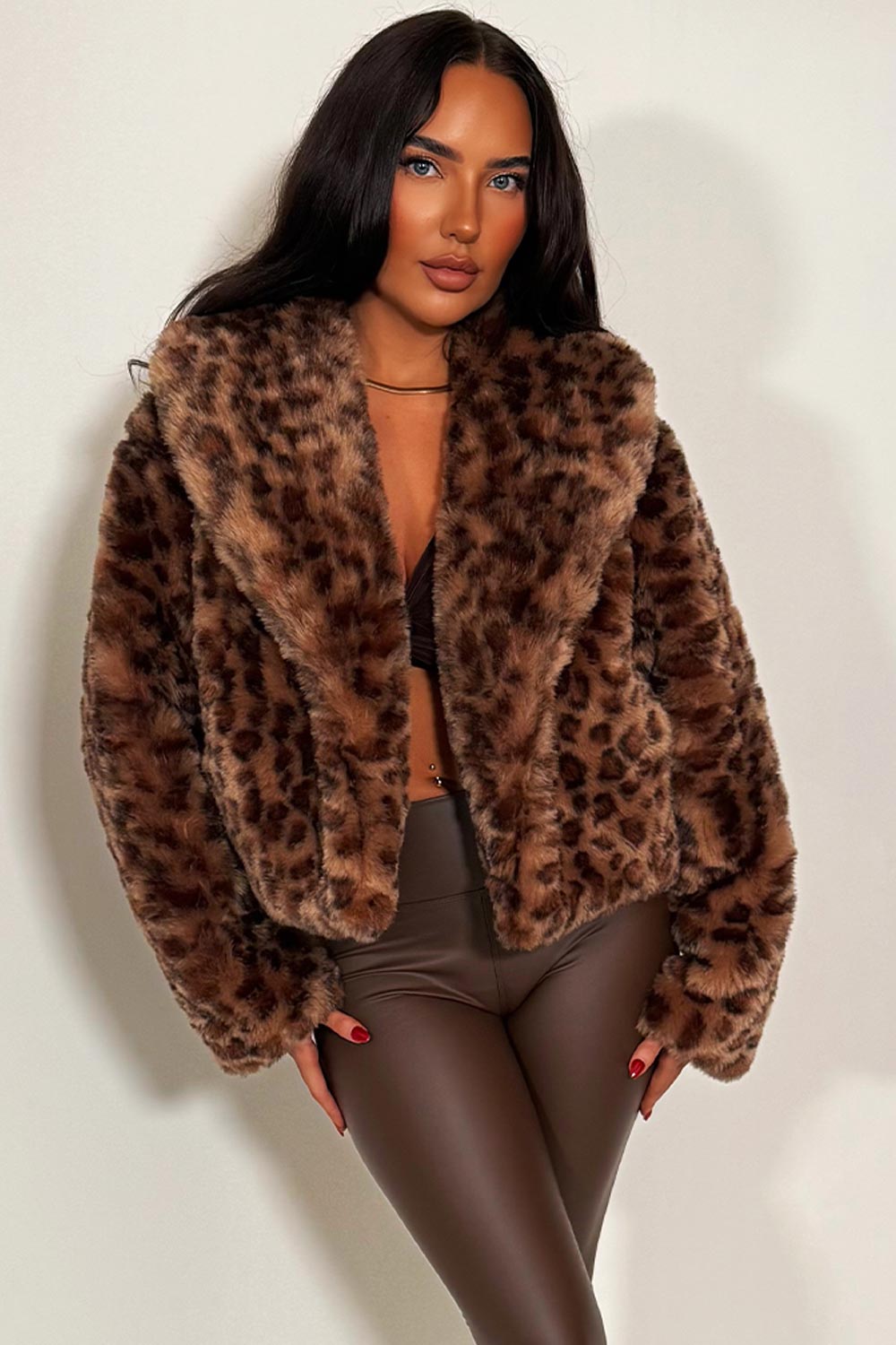 Shorts Faux Fur Jacket in Tan Leopard Print | Xtralitty