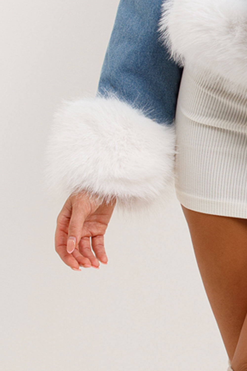 White Fur Denim Jacket with Belt | Xtralitty