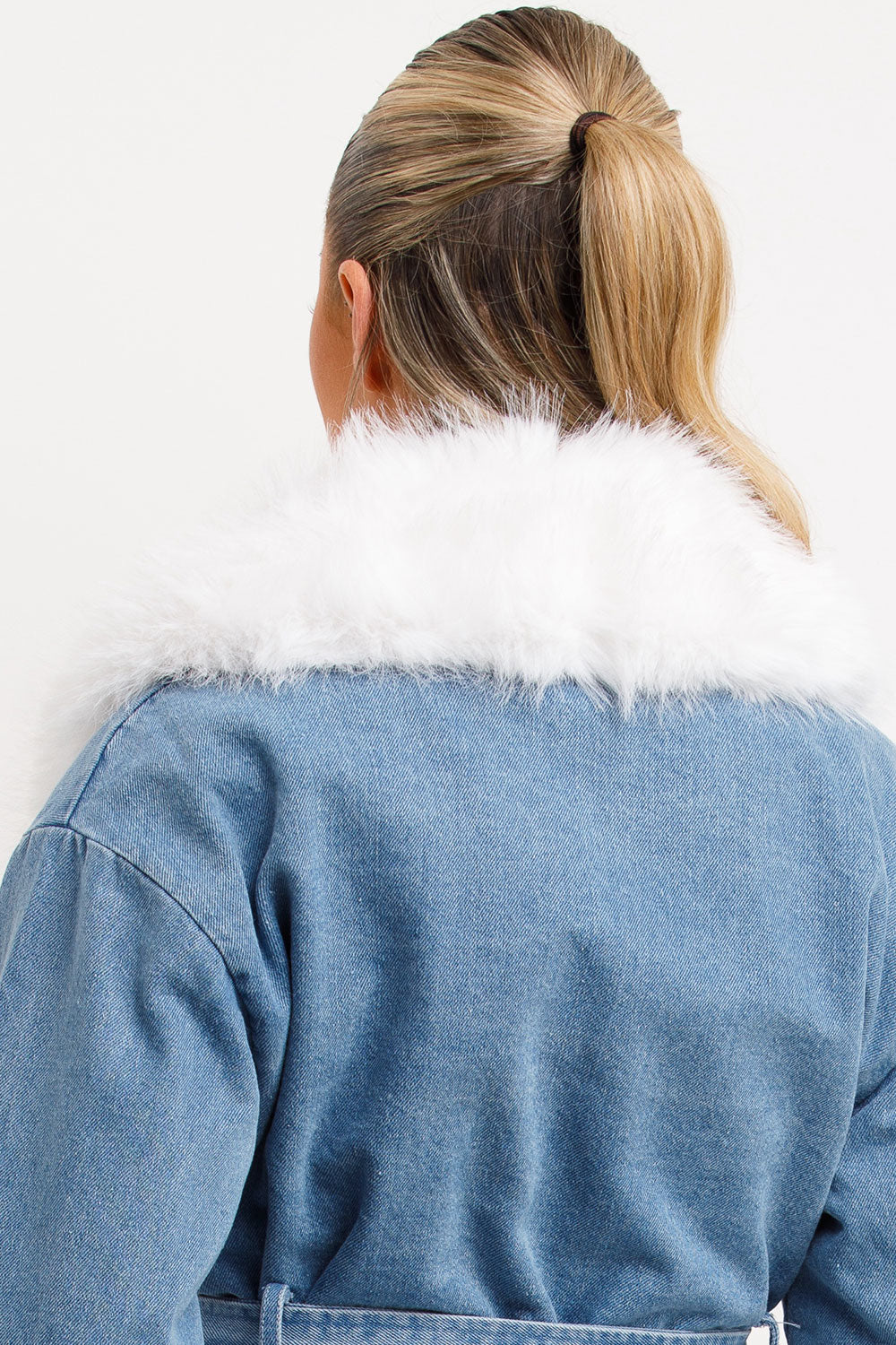 White Fur Denim Jacket with Belt | Xtralitty