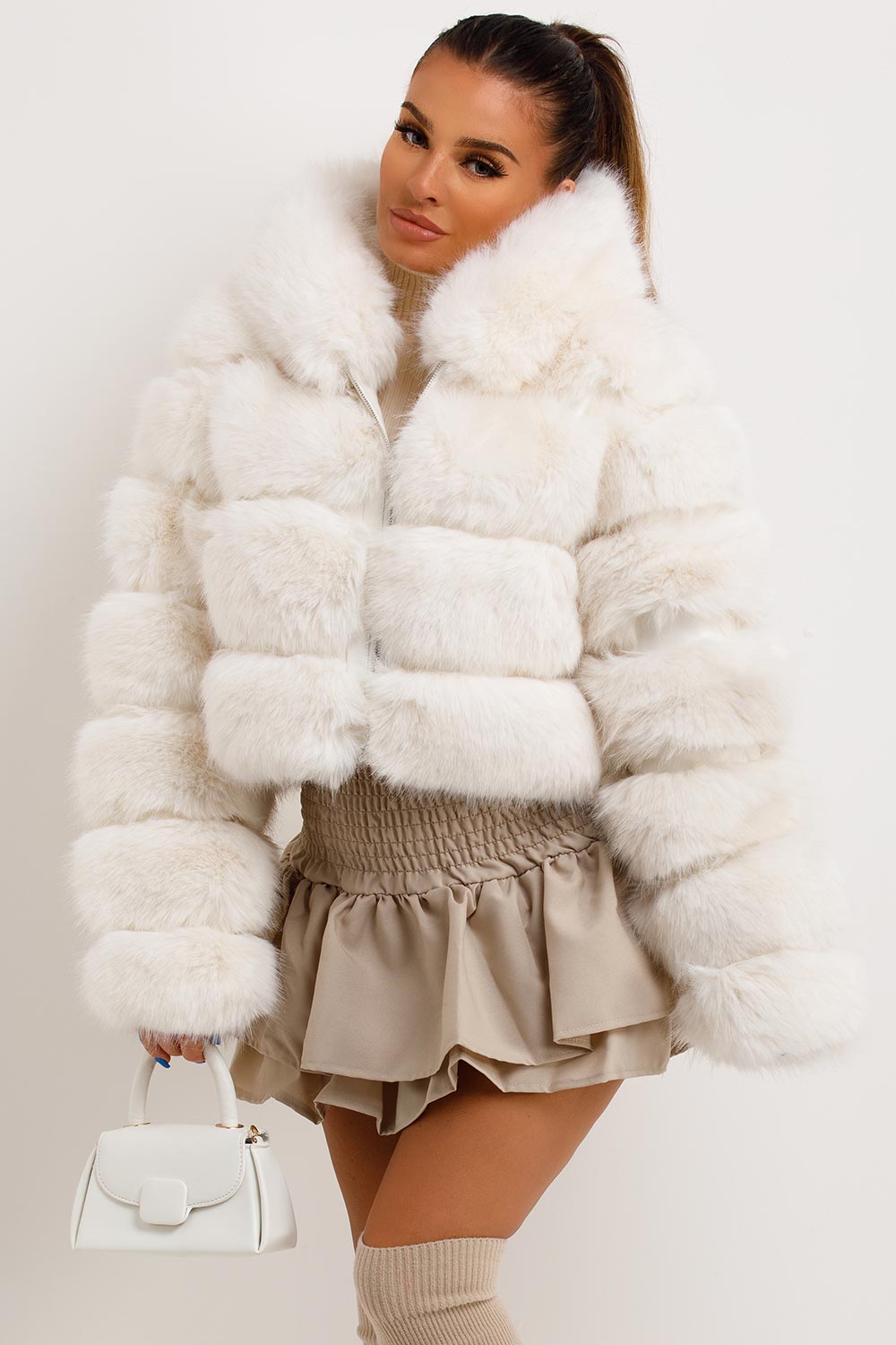 White Faux Fur Coat with Hood | Xtralitty