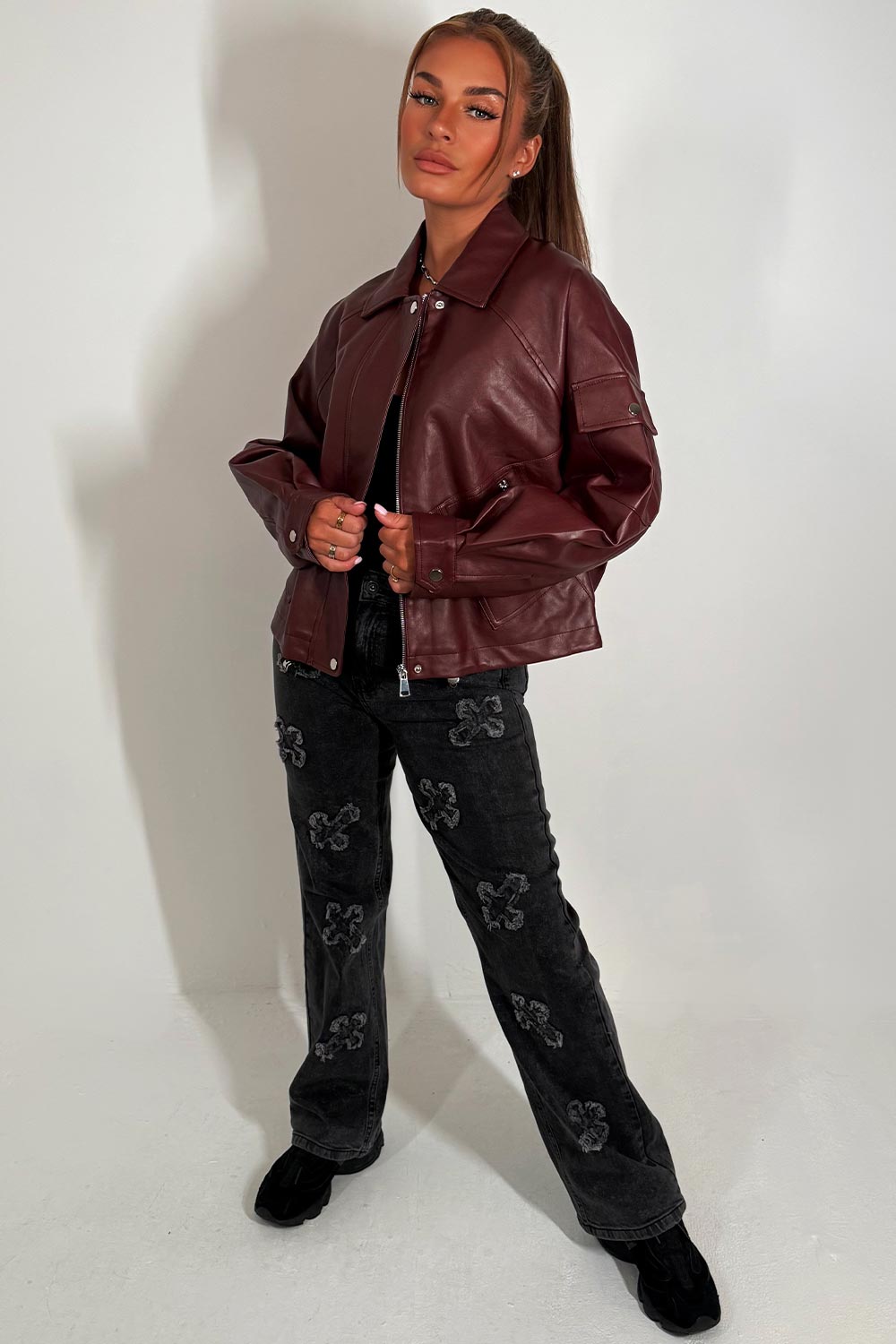 Faux Leather Jacket Burgundy | Xtralitty