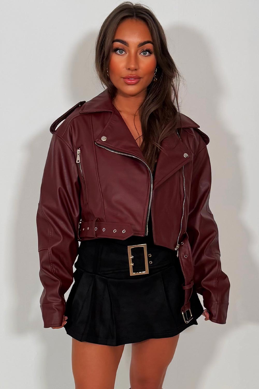 Faux Leather Jacket Burgundy | Xtralitty