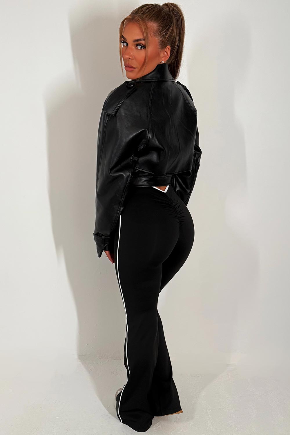 Black Faux Leather Jacket with Tabs | Xtralitty