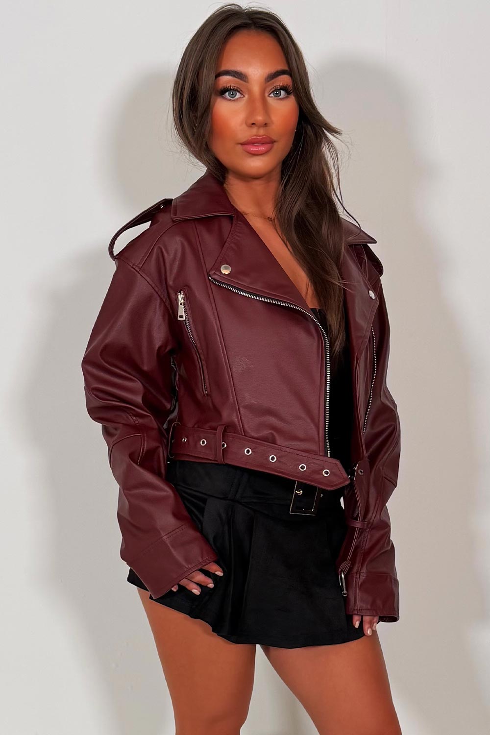 Faux Leather Jacket Burgundy | Xtralitty