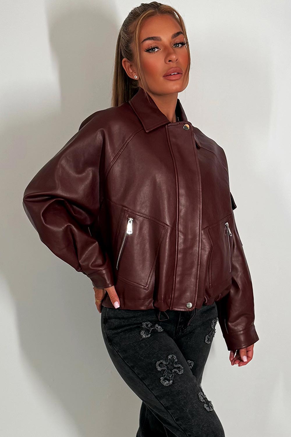 Faux Leather Jacket Burgundy | Xtralitty