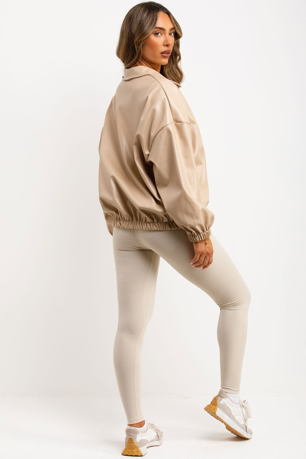Faux Leather Bomber Jacket Beige | Xtralitty