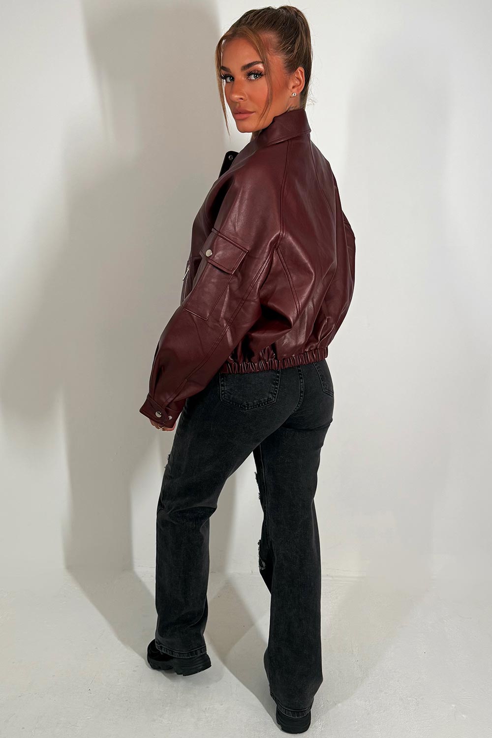 Faux Leather Jacket Burgundy | Xtralitty