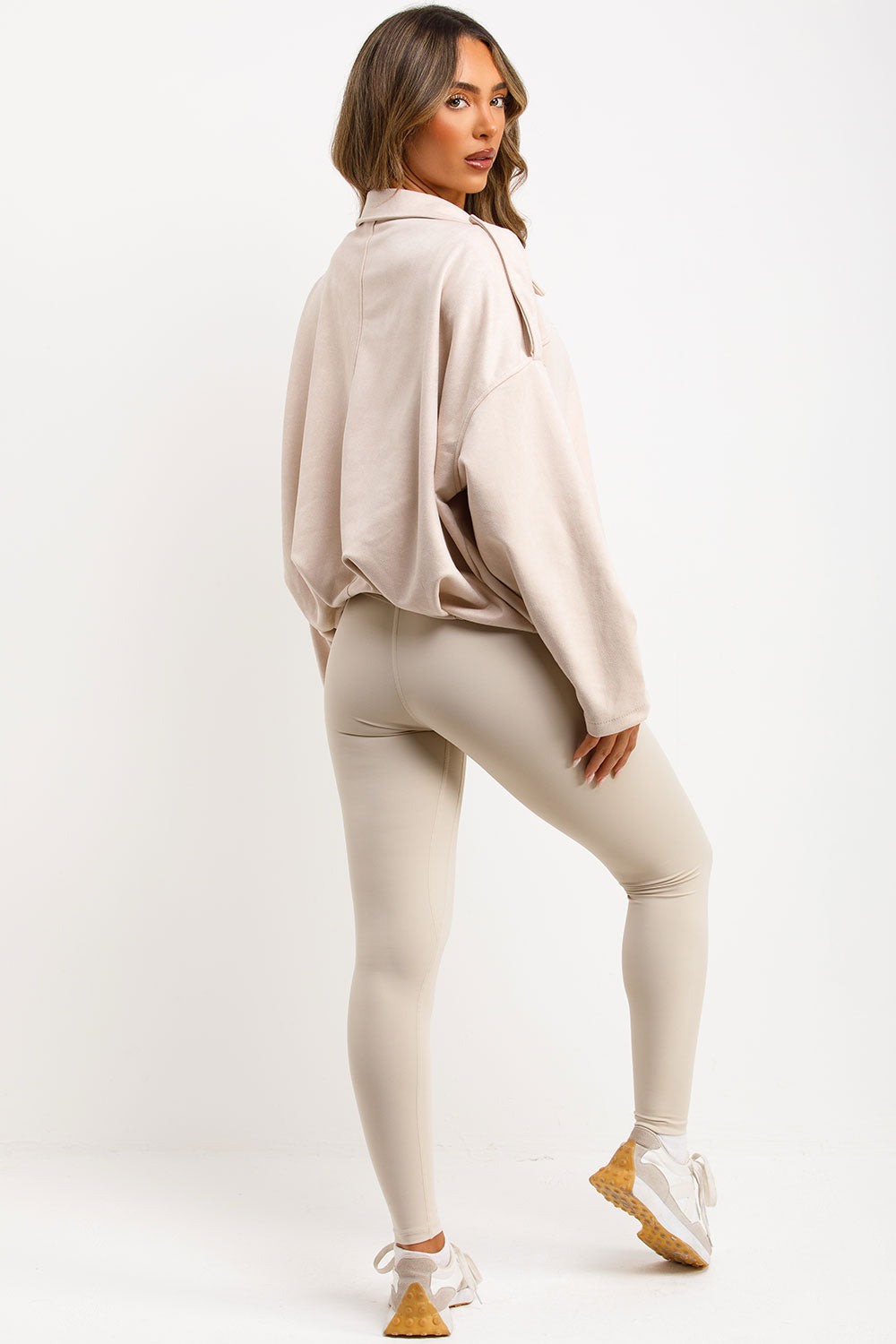 Faux Suede Bomber Jacket with Tabs Beige | Xtralitty