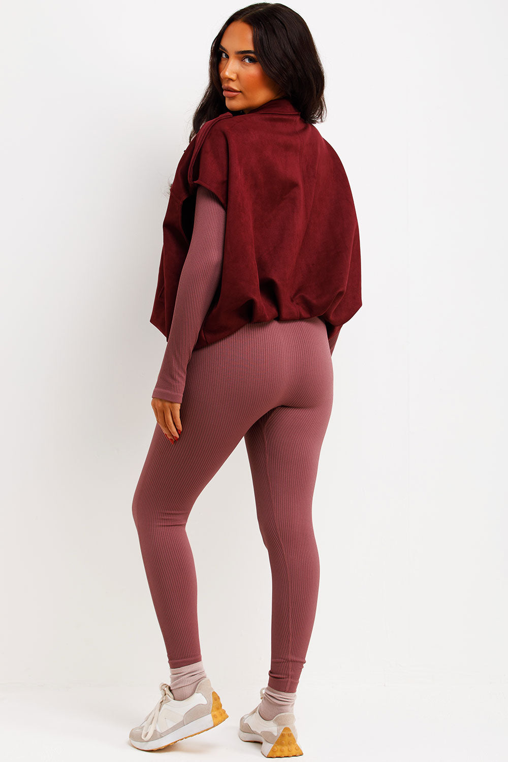 Faux Suede Crop Gilet with Tabs Burgundy | Xtralitty