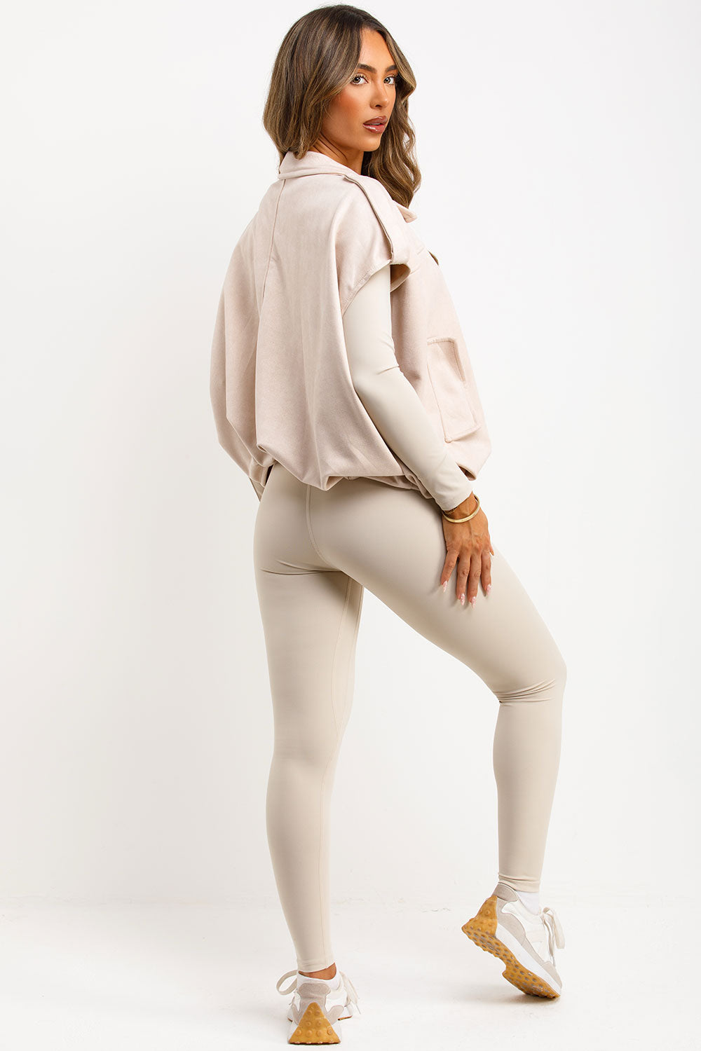 Faux Suede Crop Gilet with Tabs Beige | Xtralitty