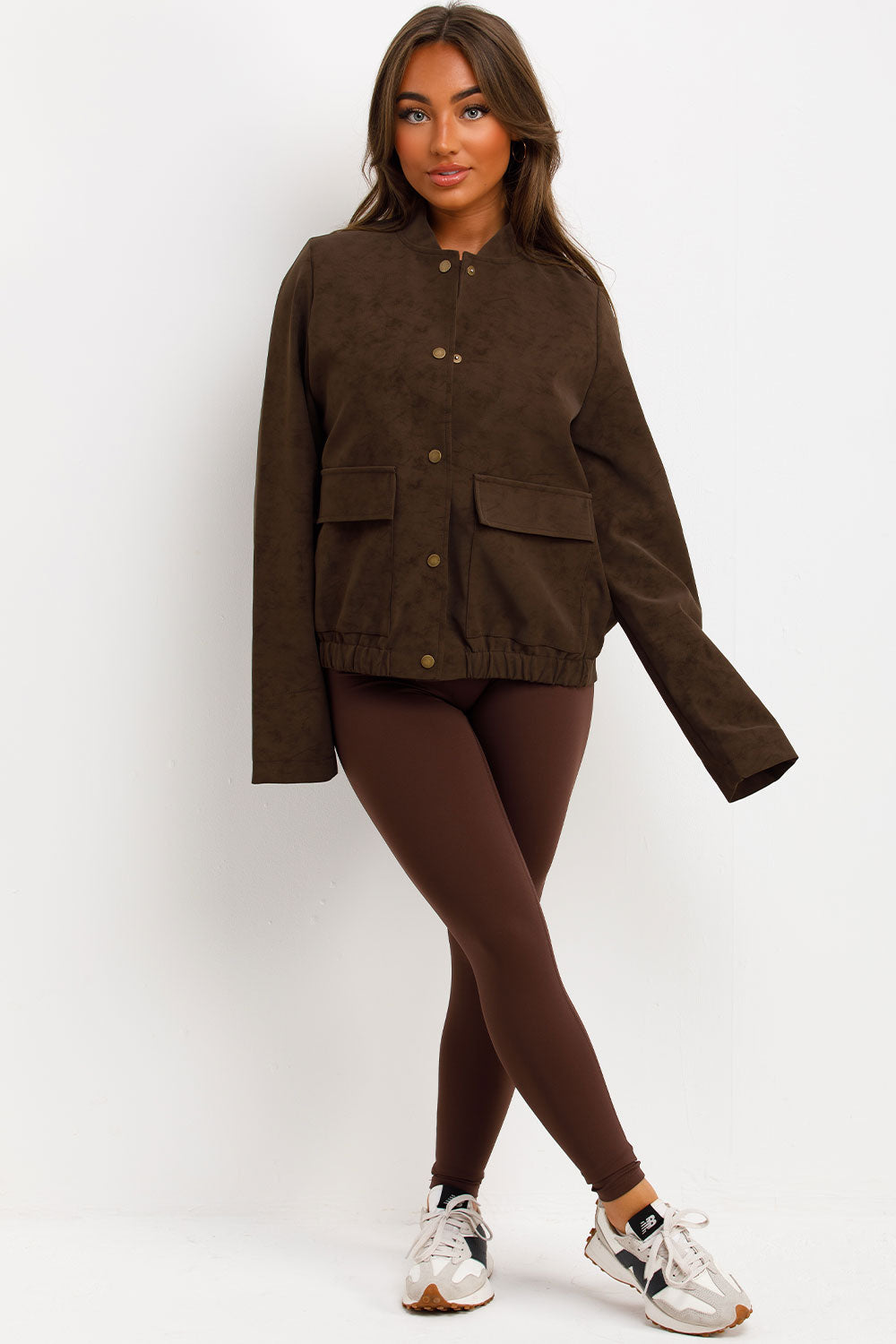 Faux Suede Bomber Jacket Brown | Xtralitty