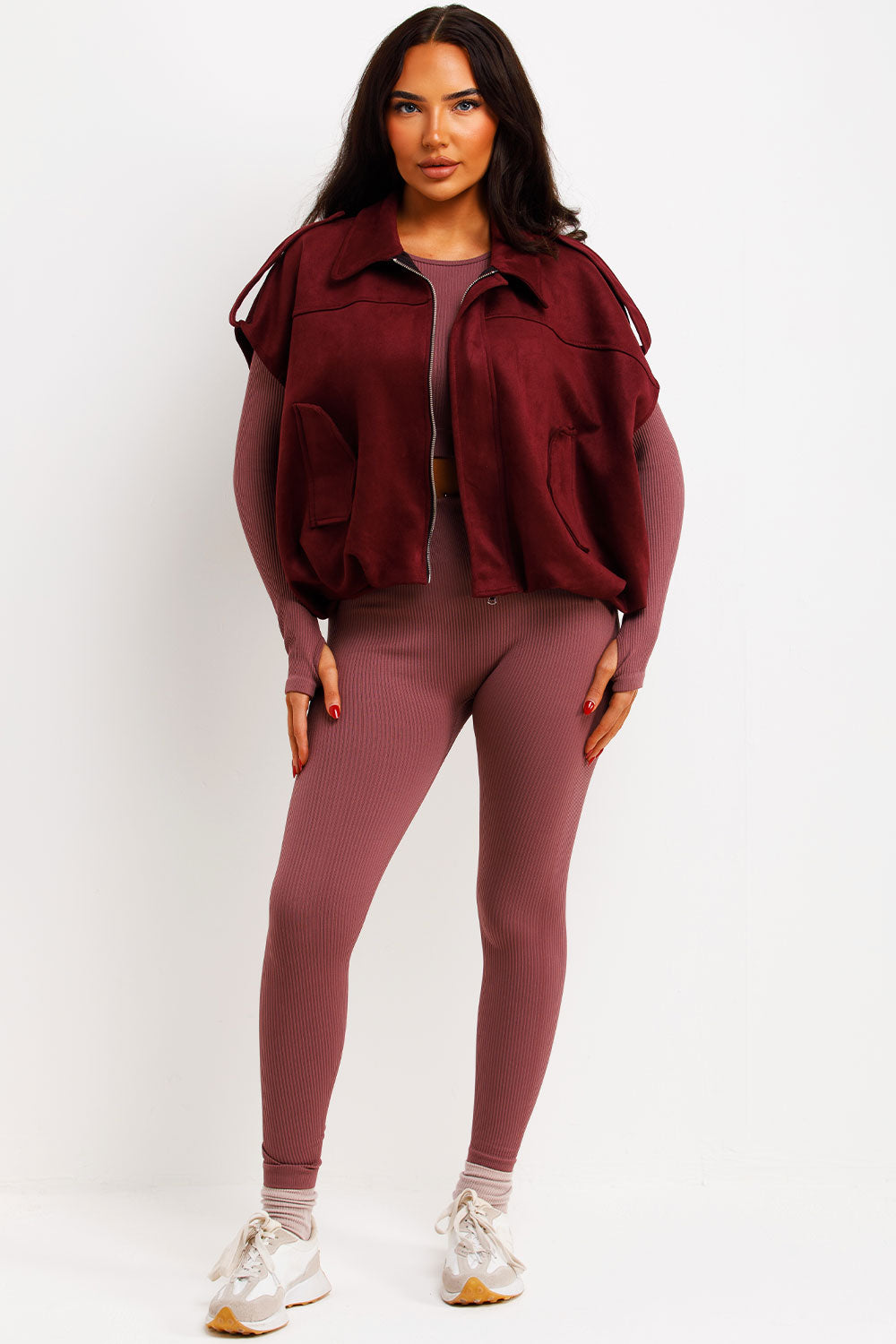 Faux Suede Crop Gilet with Tabs Burgundy | Xtralitty