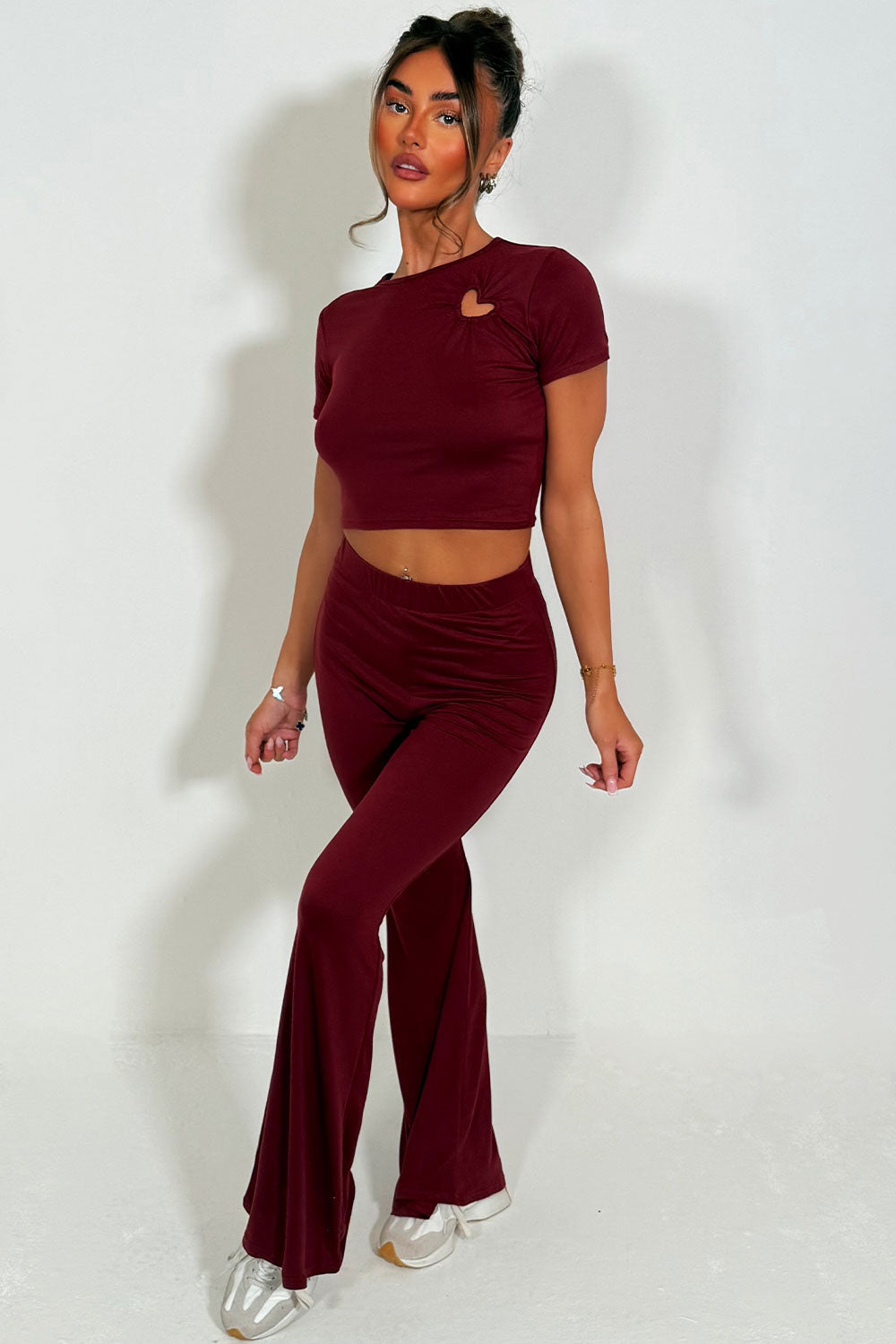 Flared Trouser and Top Co Ord Set Burgundy | Xtralitty