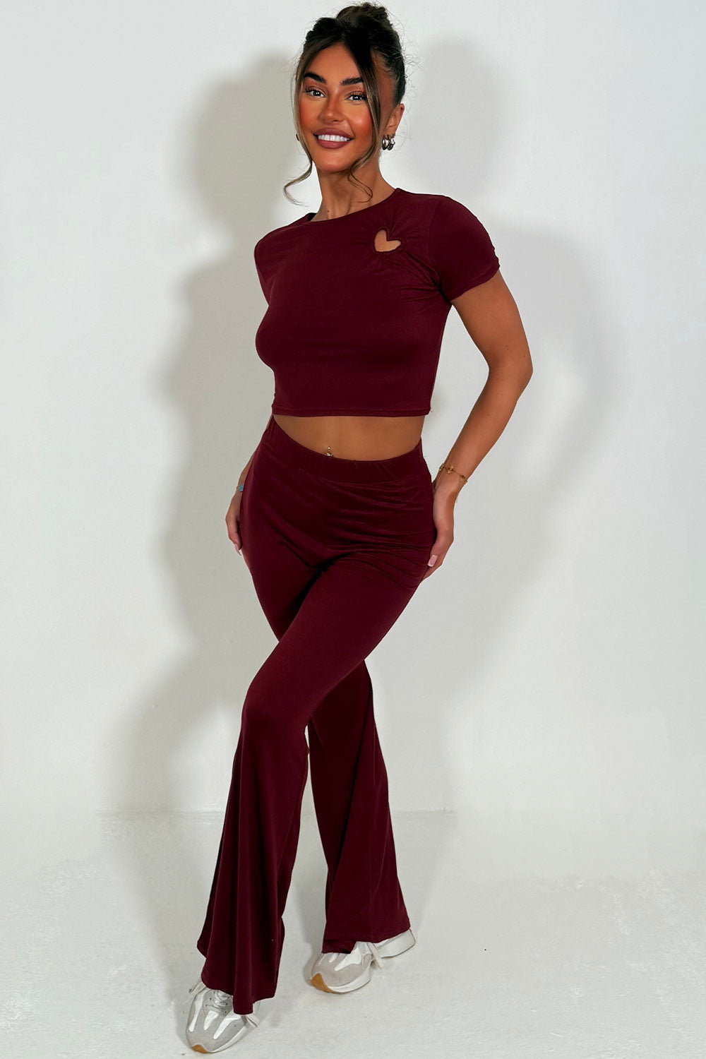 Flared Trouser and Top Co Ord Set Burgundy | Xtralitty