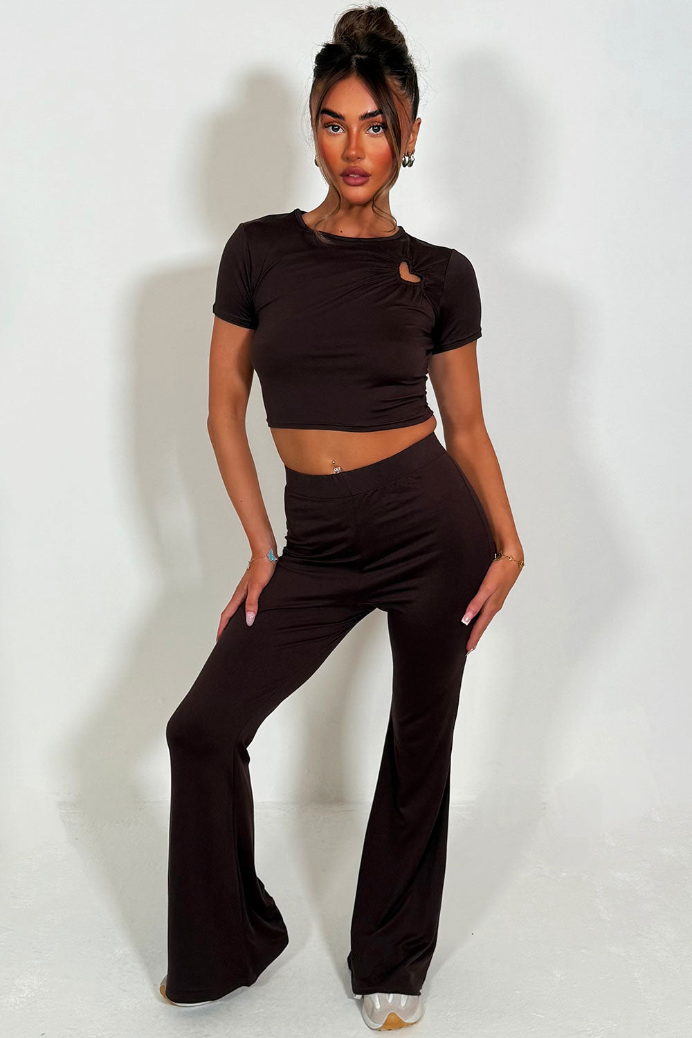 Flared Trouser and Top Co Ord Set Brown | Xtralitty