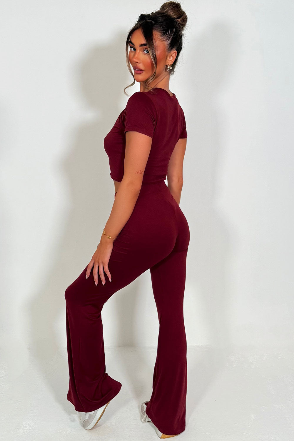 Flared Trouser and Top Co Ord Set Burgundy | Xtralitty
