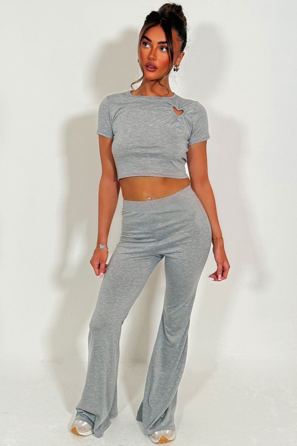Flared Trouser and Top Co Ord Set Grey | Xtralitty
