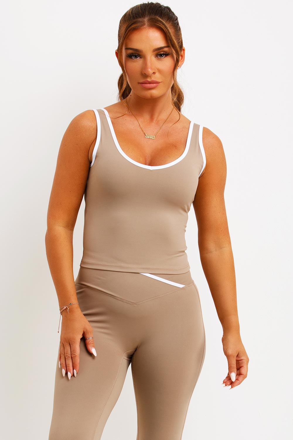 Flare Yoga Pants and Top Co Ord Lounge Set Beige | Xtralitty
