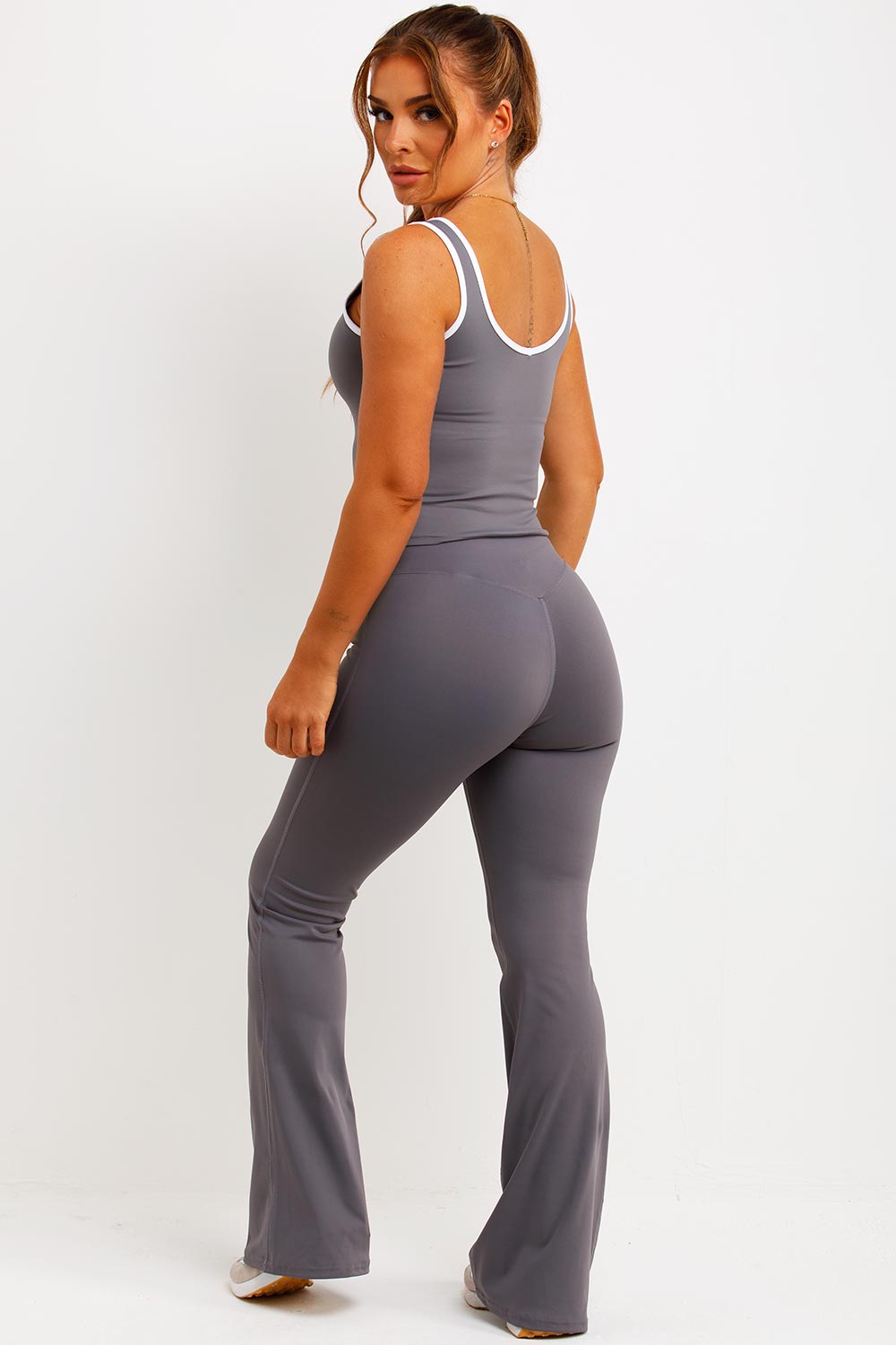 Flare Yoga Pants and Top Co Ord Lounge Set Grey | Xtralitty