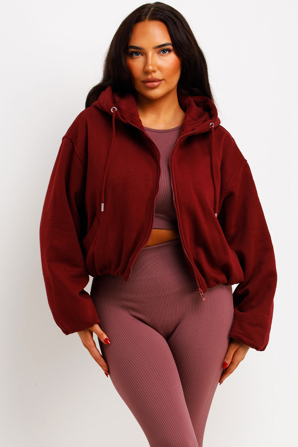 Hooded Jacket with Elastic Hem Burgundy | Xtralitty