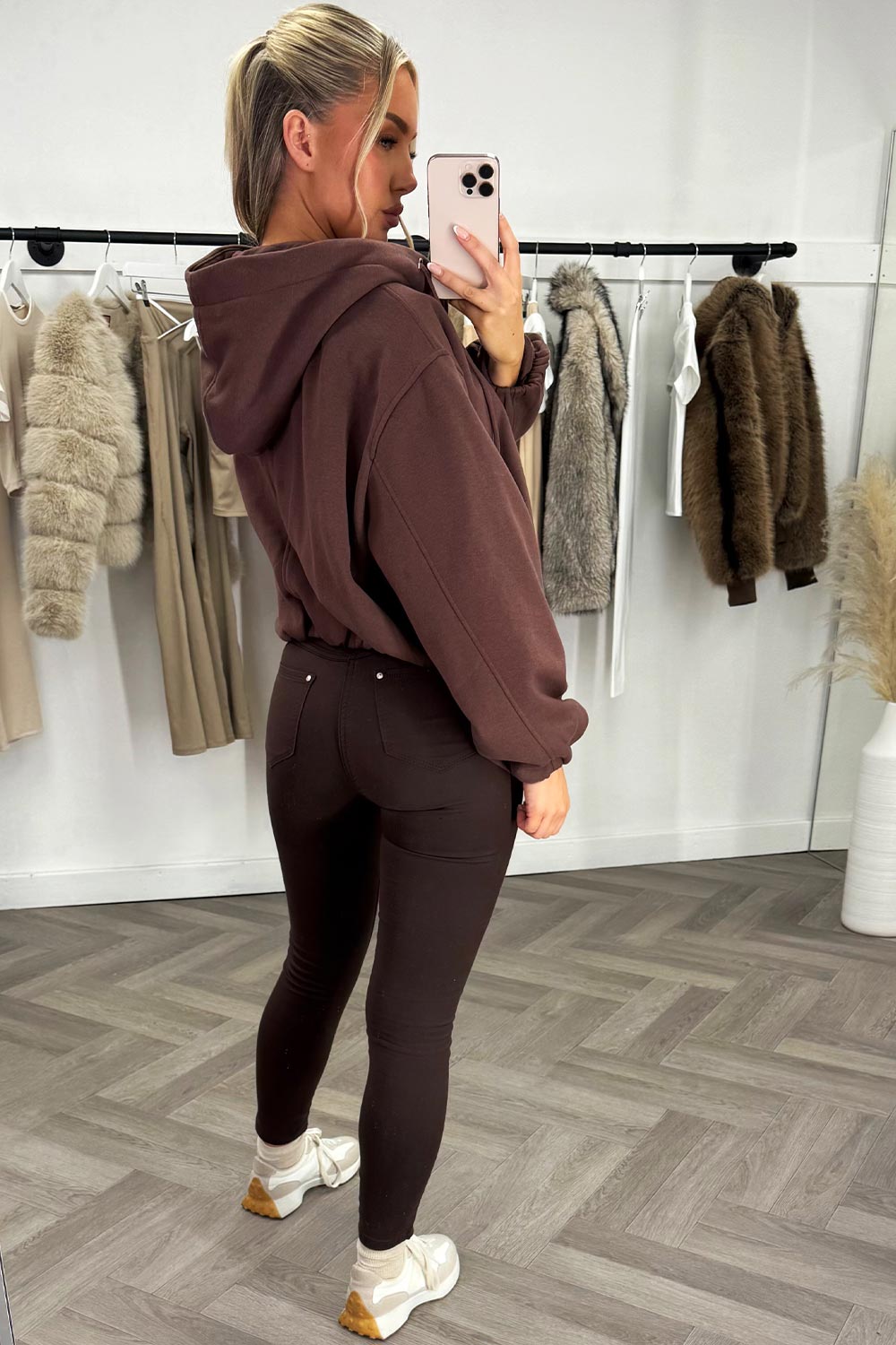 Hooded Jacket with Elastic Hem Brown | Xtralitty