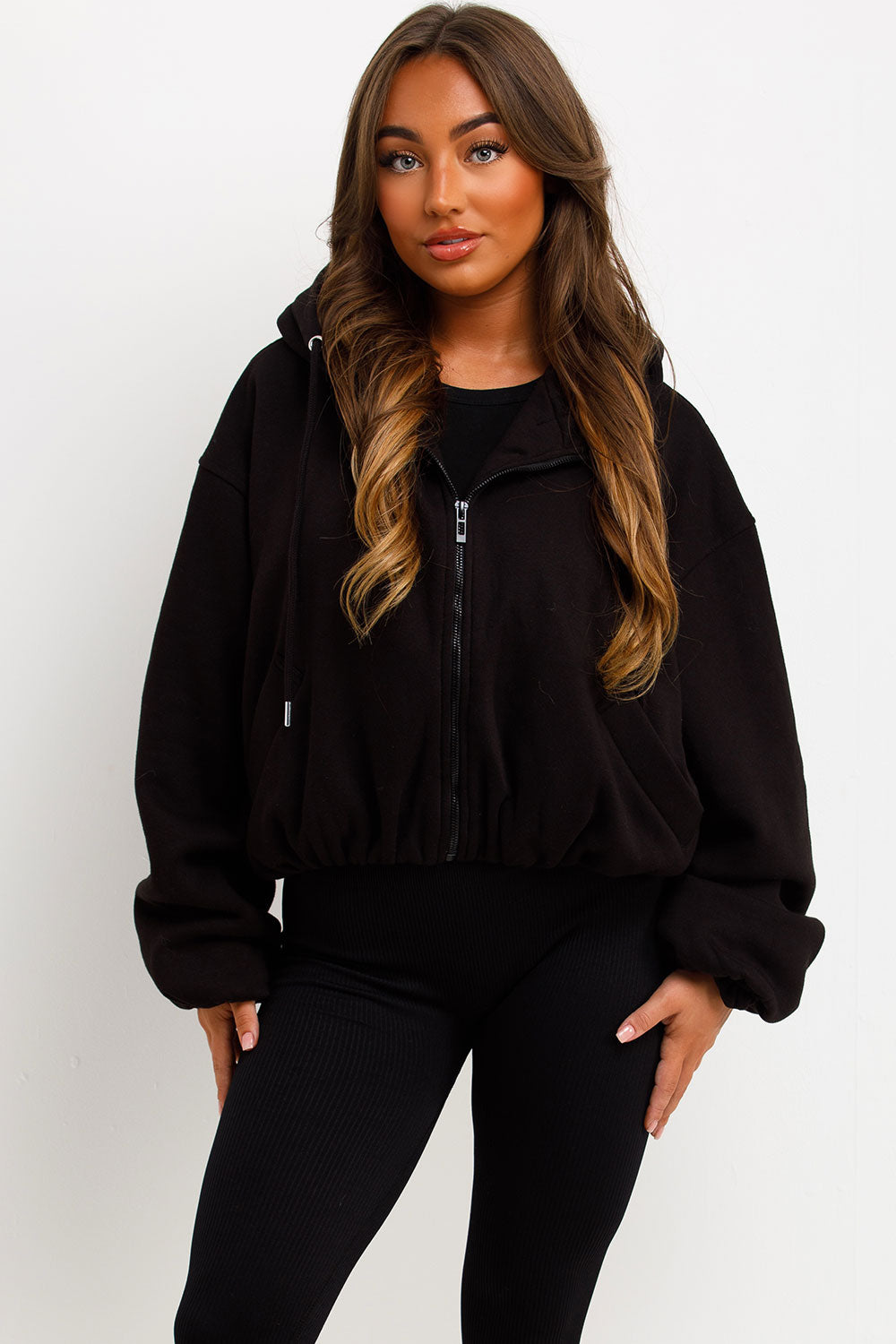 Black Hooded Jacket with Elastic Hem | Xtralitty