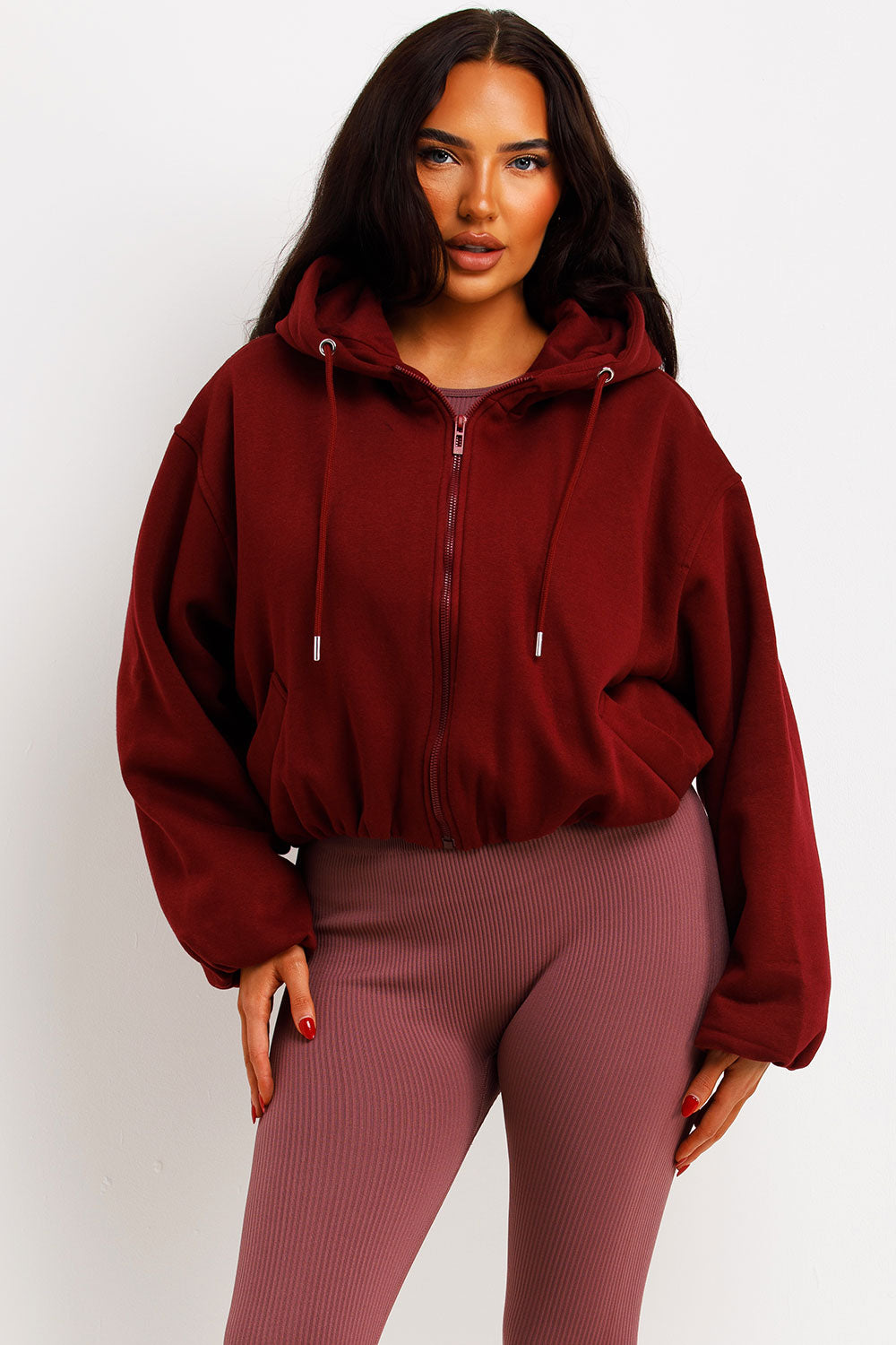 Hooded Jacket with Elastic Hem Burgundy | Xtralitty